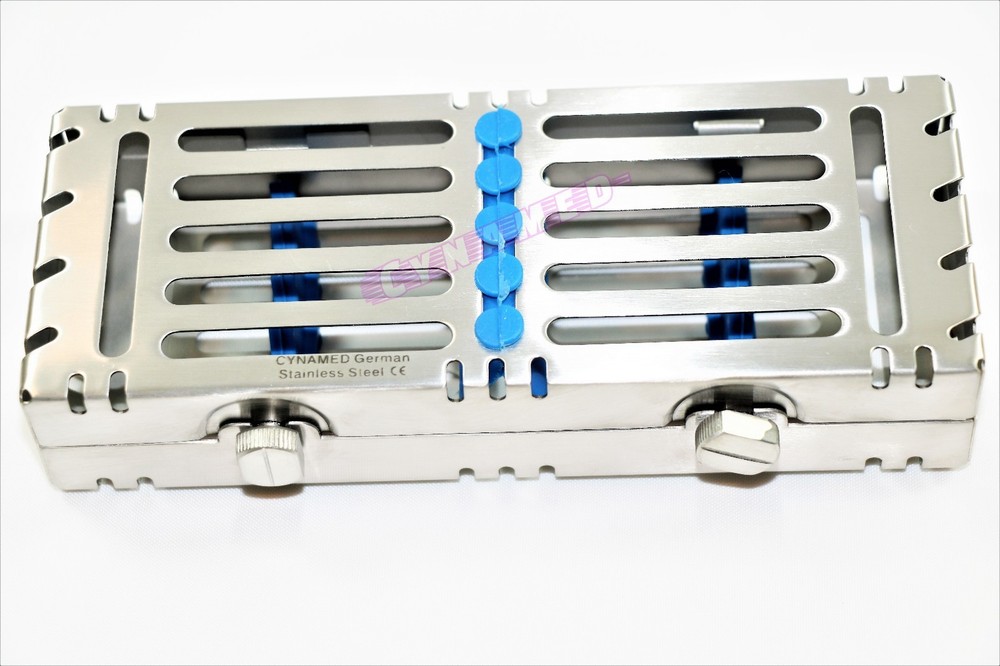 GERMAN DOUBLE BUTTON DETACHABLE STERILIZATION CASSETTE FOR 5 INSTRUMENTS BLUE