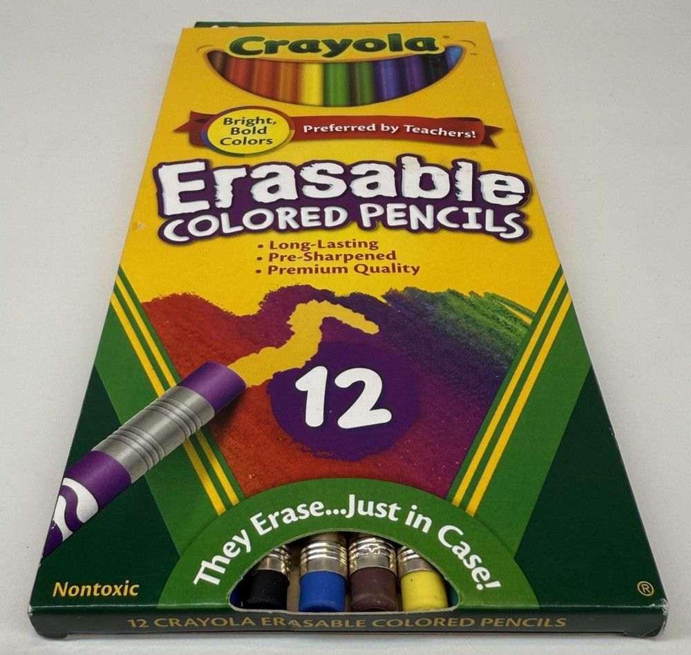 2014 12 Pack Crayola Erasable Colored Pencils Pre-Sharpened Unused READ