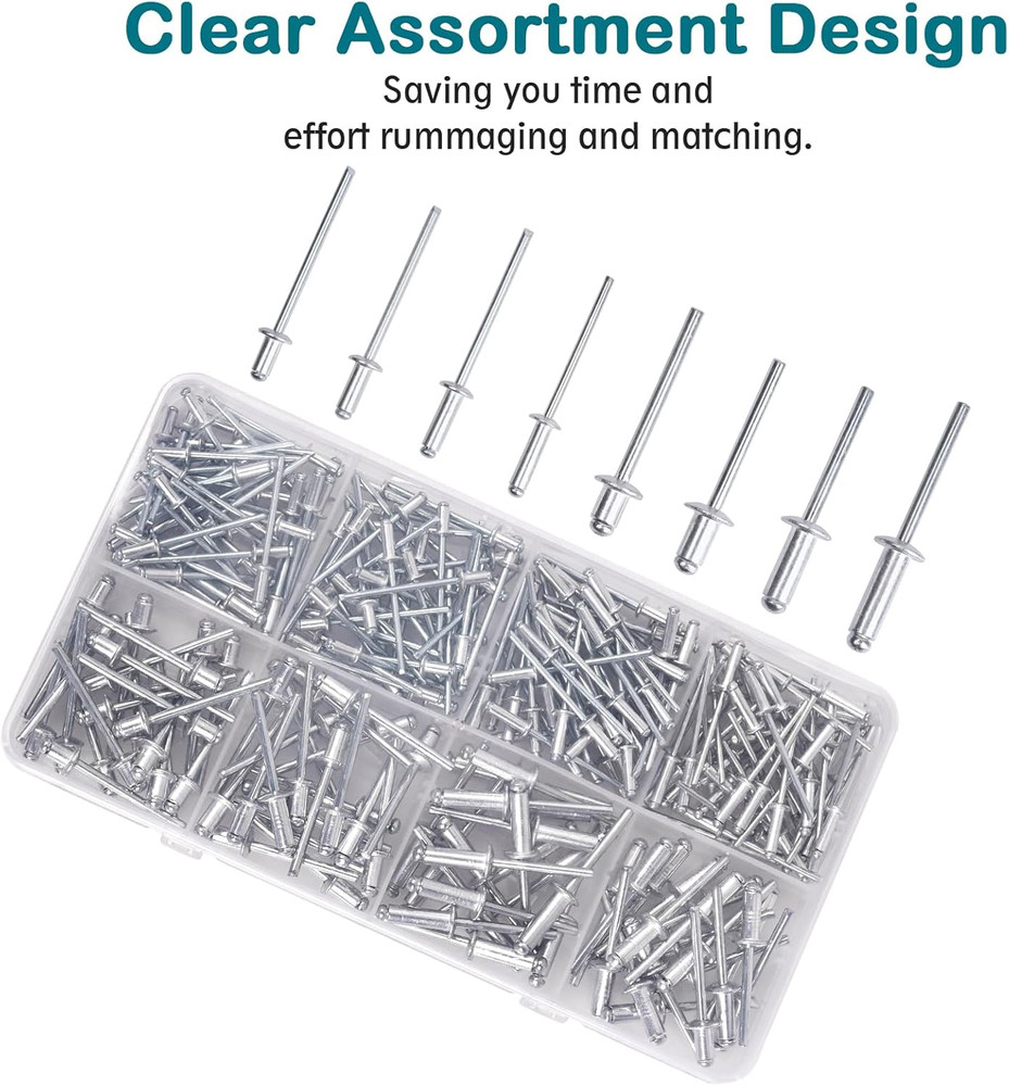 Pop Rivets Assortment Kit - 200 Pcs Aluminum Blind Rivets,8 Sizes