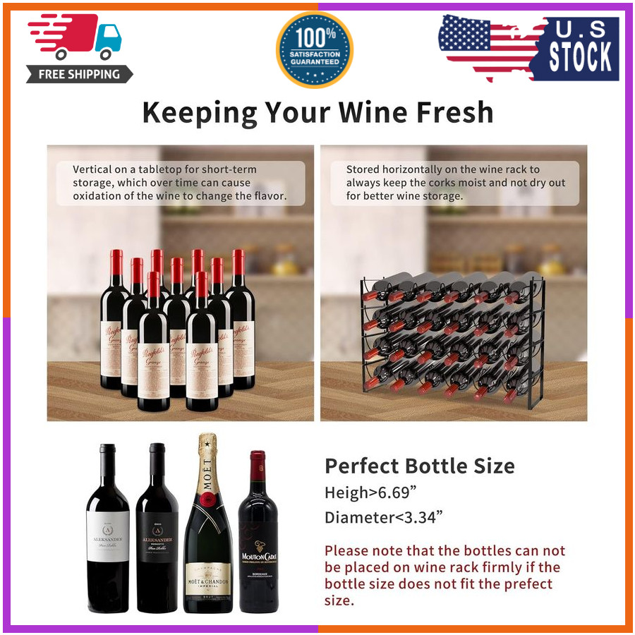 4 Tier Wine Rack, 3-In-1 24 Bottles Wine Storage, Wine Bottle Rack Stackable, Wi