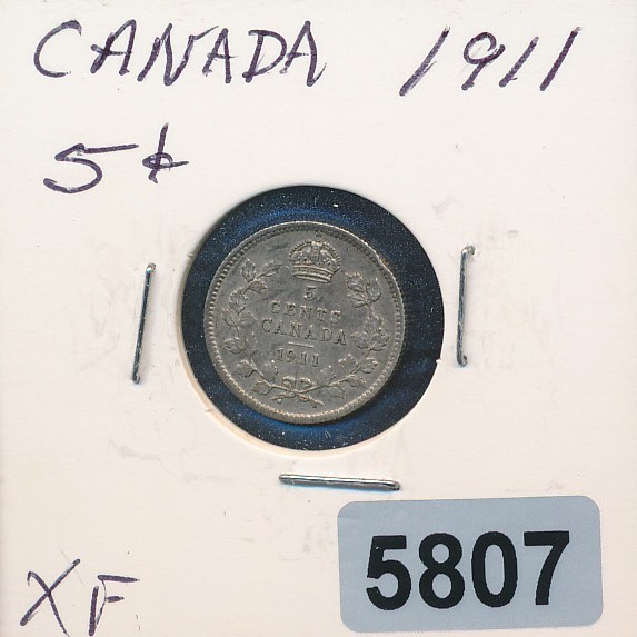 CANADA - 5 CENT  -1911 - SILVER - 1 YR. TYPE #5807