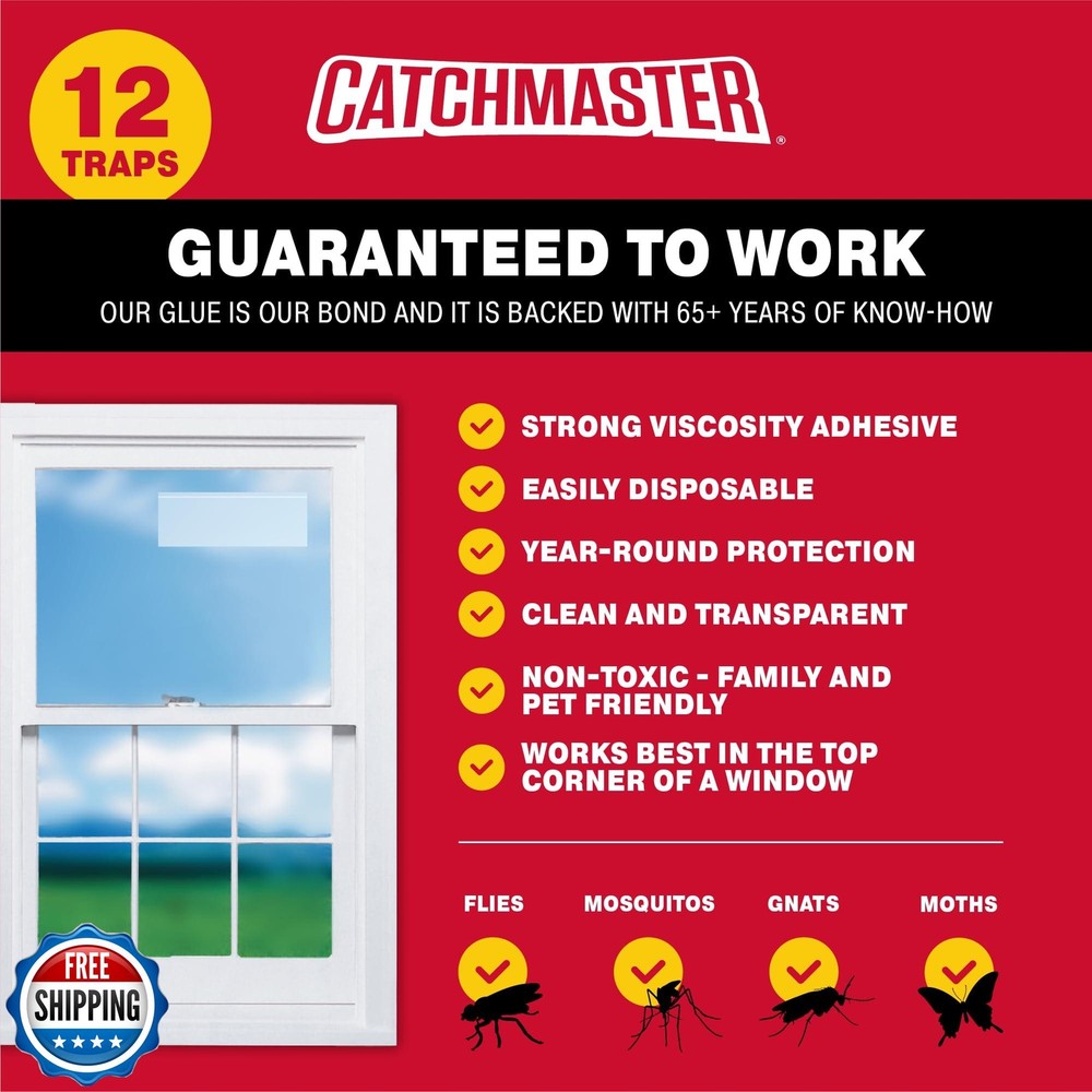 Catchmaster Window Fly Traps 12-Pack, Fruit Fly Traps for Indoors, Disposable