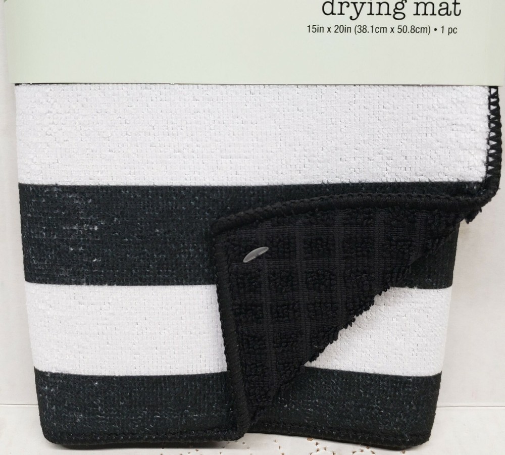 Kitchen Microfiber Drying Mat (15" x 20") BLACK & WHITE STRIPES, MI