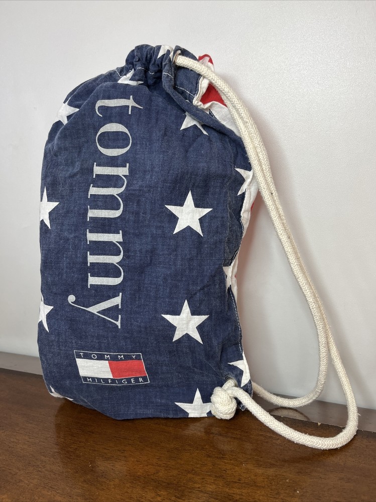 Vintage Tommy Hilfiger American Flag Drawstring Bag