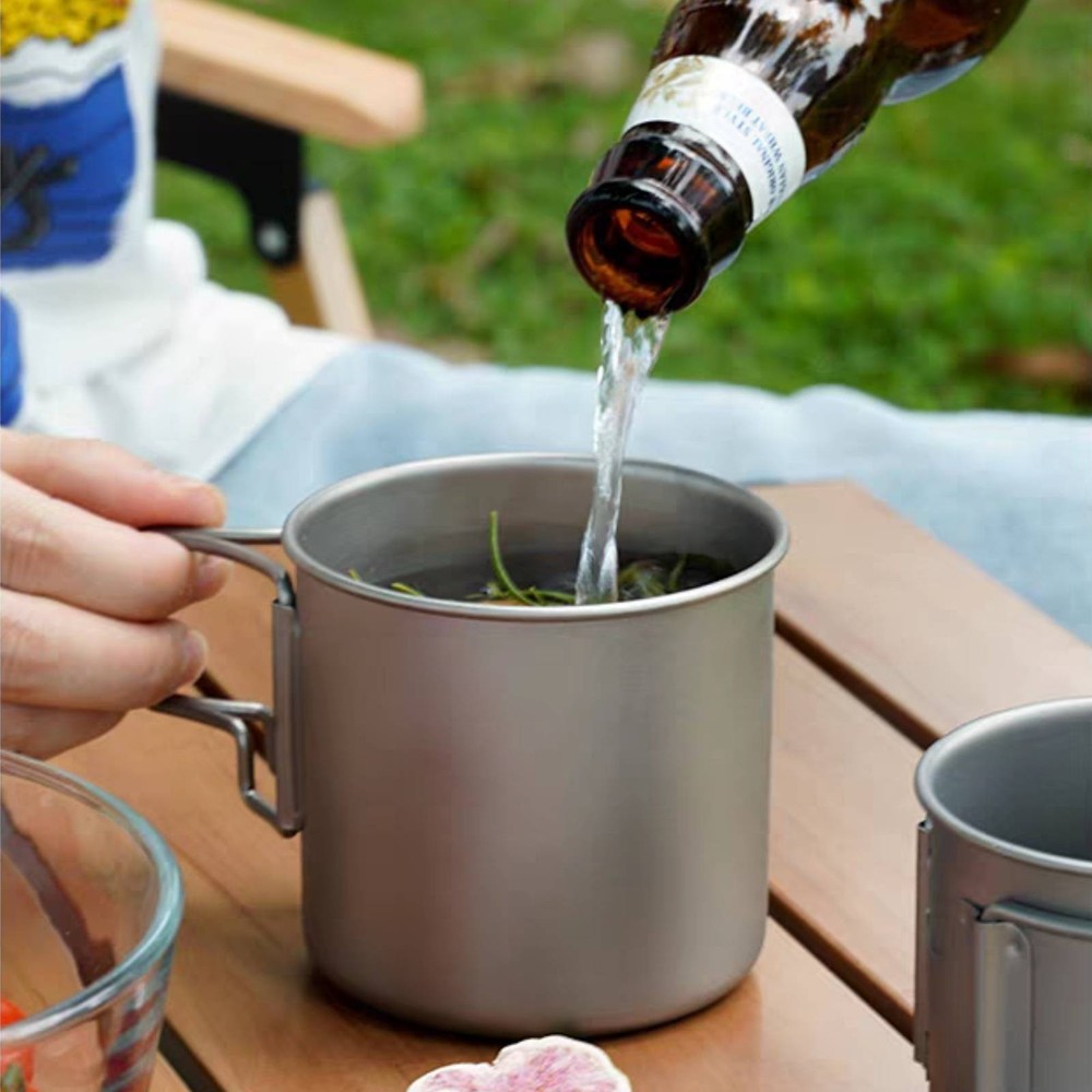 Titanium Cooking Pot Mug Cup Folding Handles for Backpacking/Camping Cookware