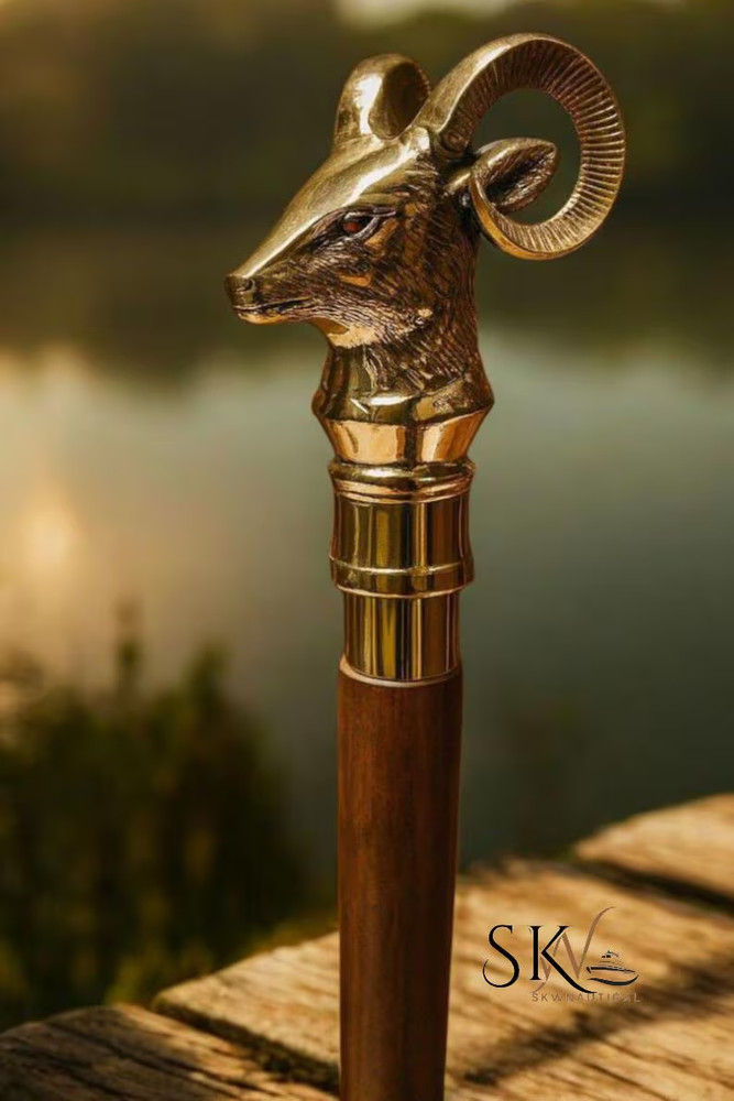 Handmade Cane Walking Stick Head – Brass Handle Carved Solid | Cane