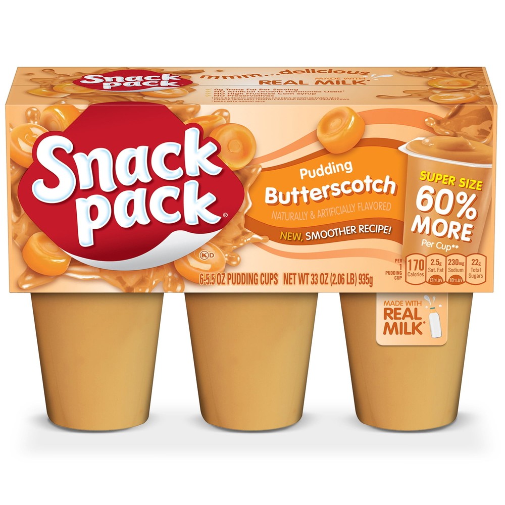 4 pack Butterscotch Flavored Pudding, Super Size, 6 Count Pudding Cups