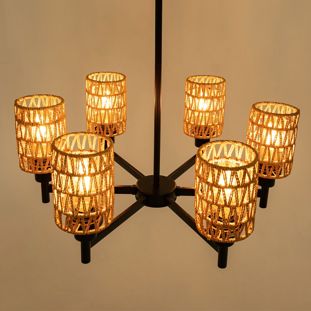 24.8" 6-light Rustic Retro Ceiling Light Ceiling Mount Lamp Dimmable Chandeliers