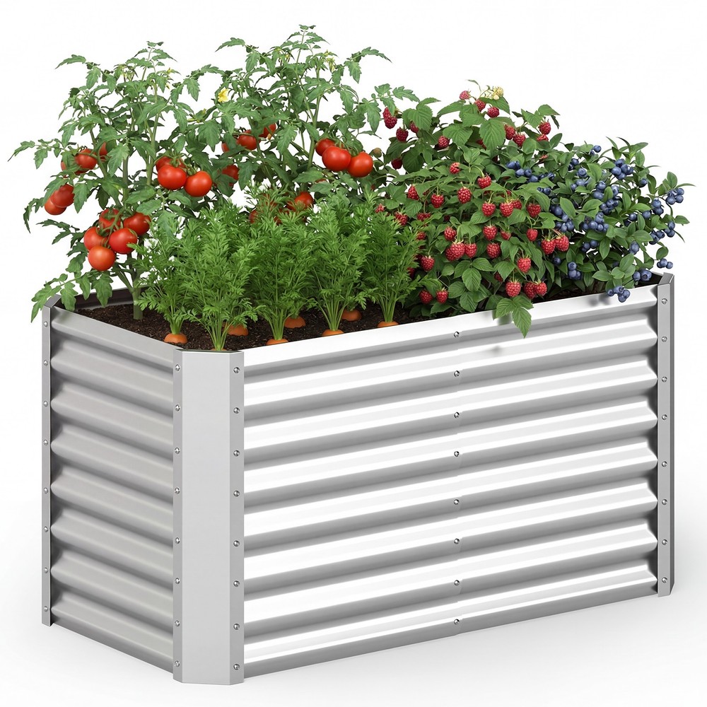 4 x 2 x 2FT Galvanized Raised Garden Bed w/Open-Ended Base for Sapling Vegetable