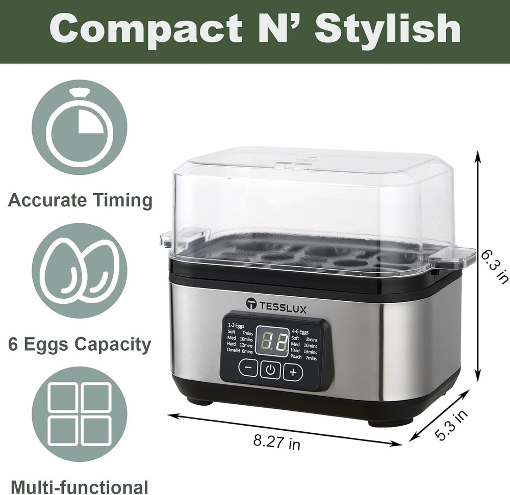 Electric fast egg cooker, 6 eggs capacity. With automatic shut-off function