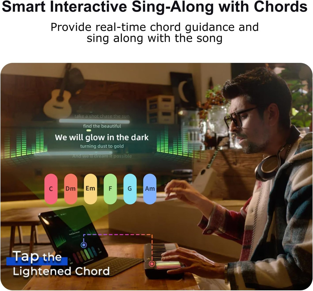 Interactive Smart Piano Keyboard with Rainbow Lights & 256 Tones