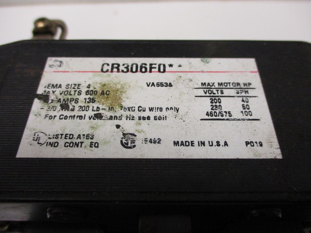 GENERAL ELECTRIC CR306F0 MOTOR STARTER SIZE 4