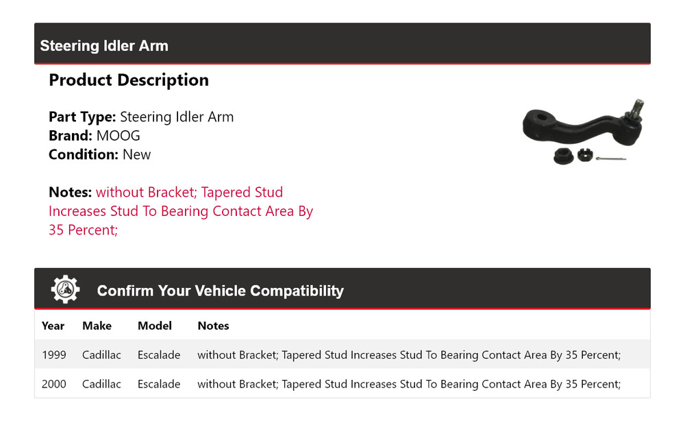 For 1999-2000 Cadillac Escalade Steering Idler Arm MOOG