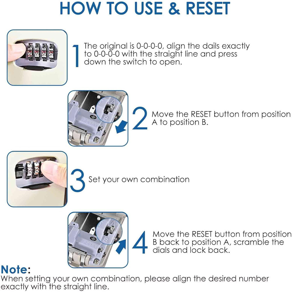 Key Lock Box, 4 Digits Combination Lockbox, Resettable Wall Mount Waterproof Out