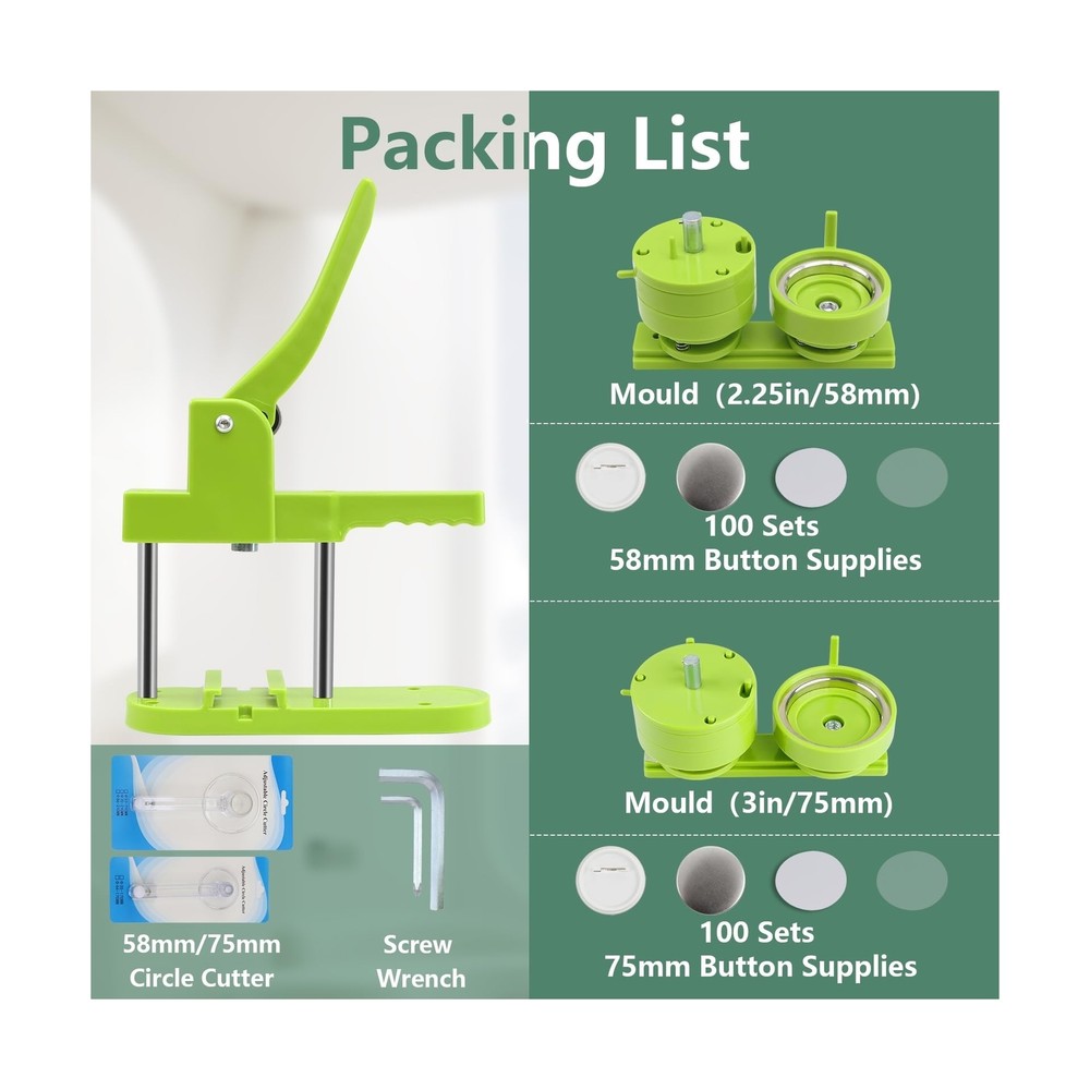 Button Maker Machine Multiple Sizes, Pin Maker Machine 2.25 inch+3 inch, Inte...