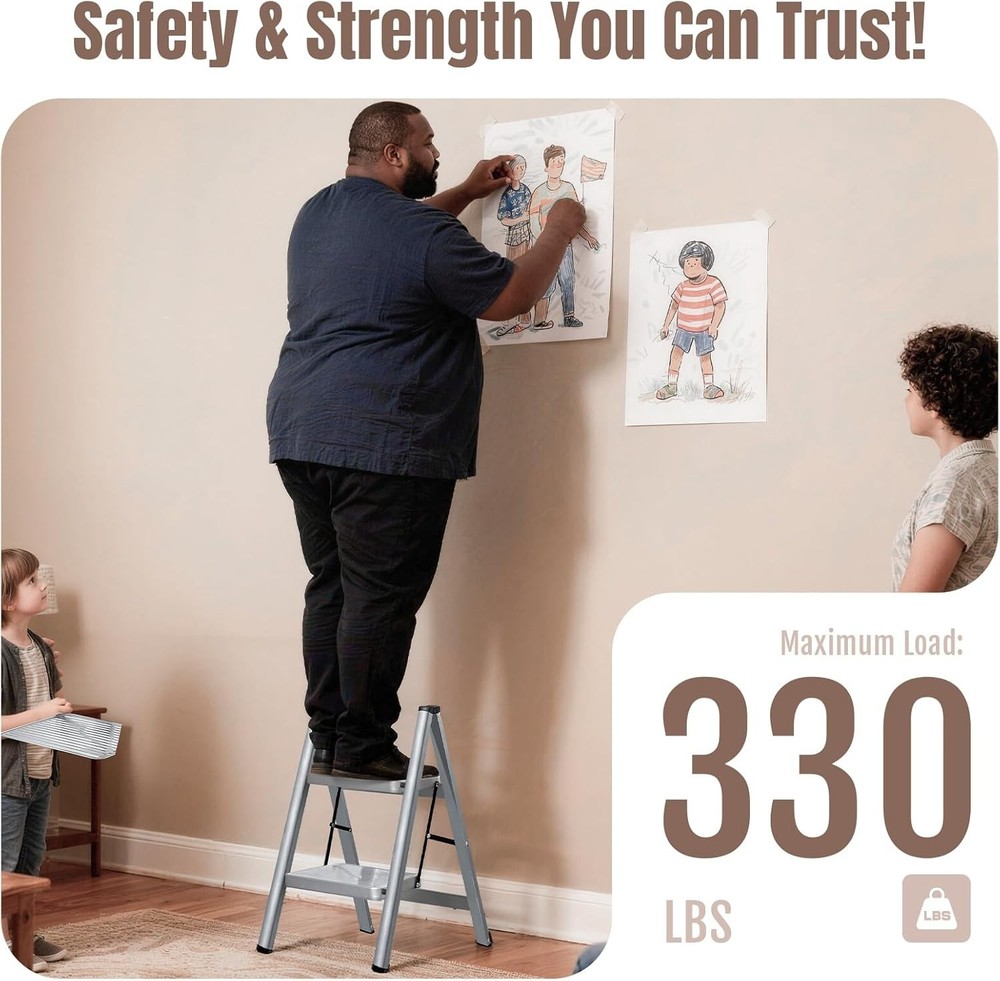 Heavy-Duty Folding Step Ladder with 330lbs Support - Stylish & Space-Saving