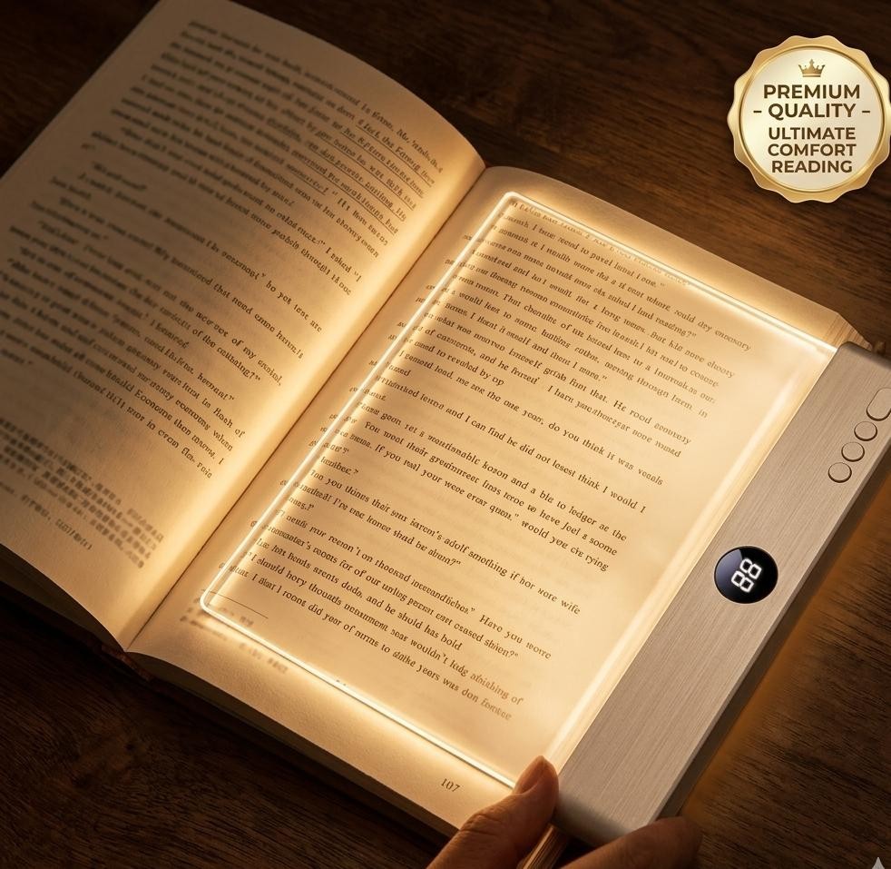 Book Light, Rechargeable Clear LED Flat Reading Light with 3 Colors  Timer, D...