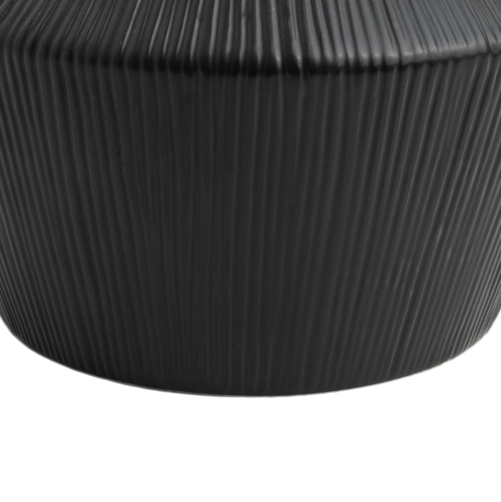 Black Ribbed Ceramic Angular Short Vase 6" W/ Modern Minimalist Style