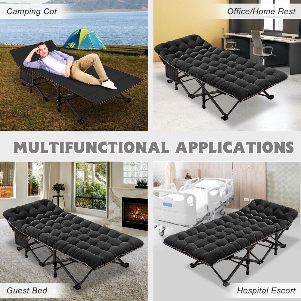 NAIZEA Extra-Wide Folding Camping Cot, Quiet Sleeping Cot With Side Pocket XXL