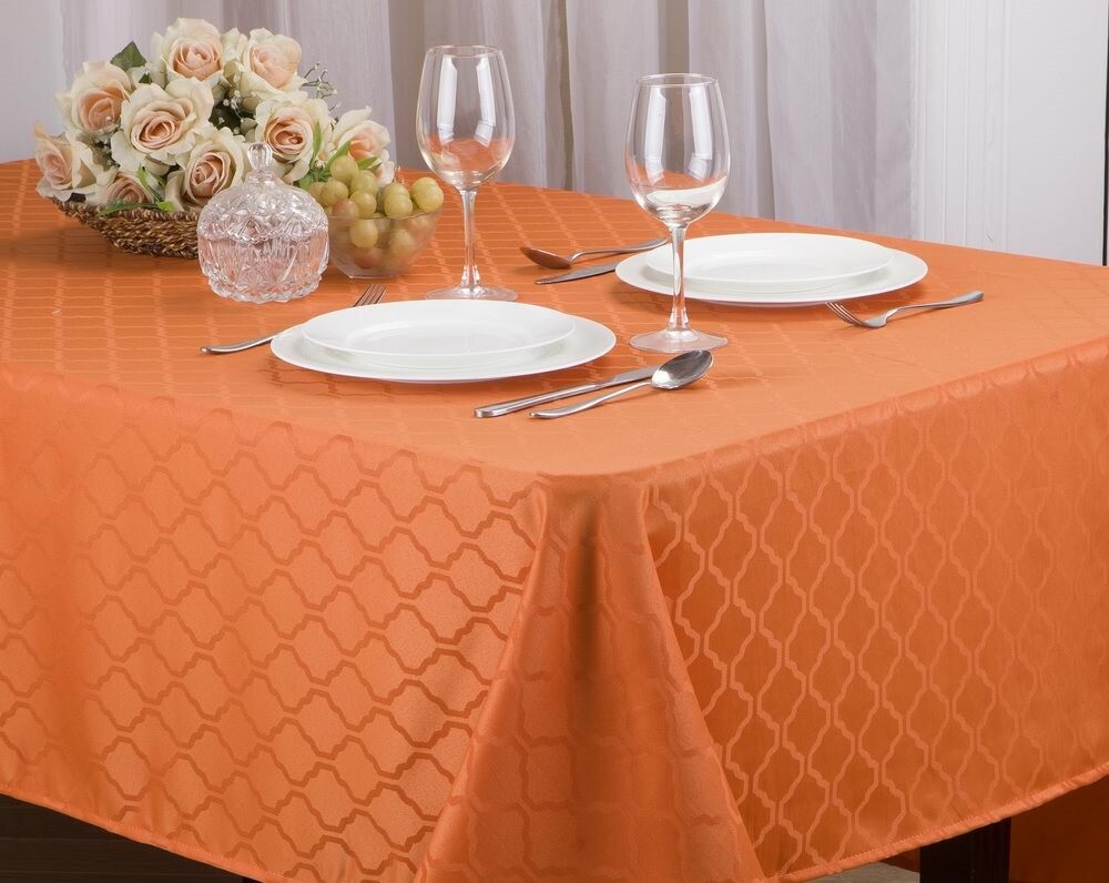 Fabric Tablecloth Harriet Jacquard Printed Table Decor, 4 Sizes, 9 Solid Colors