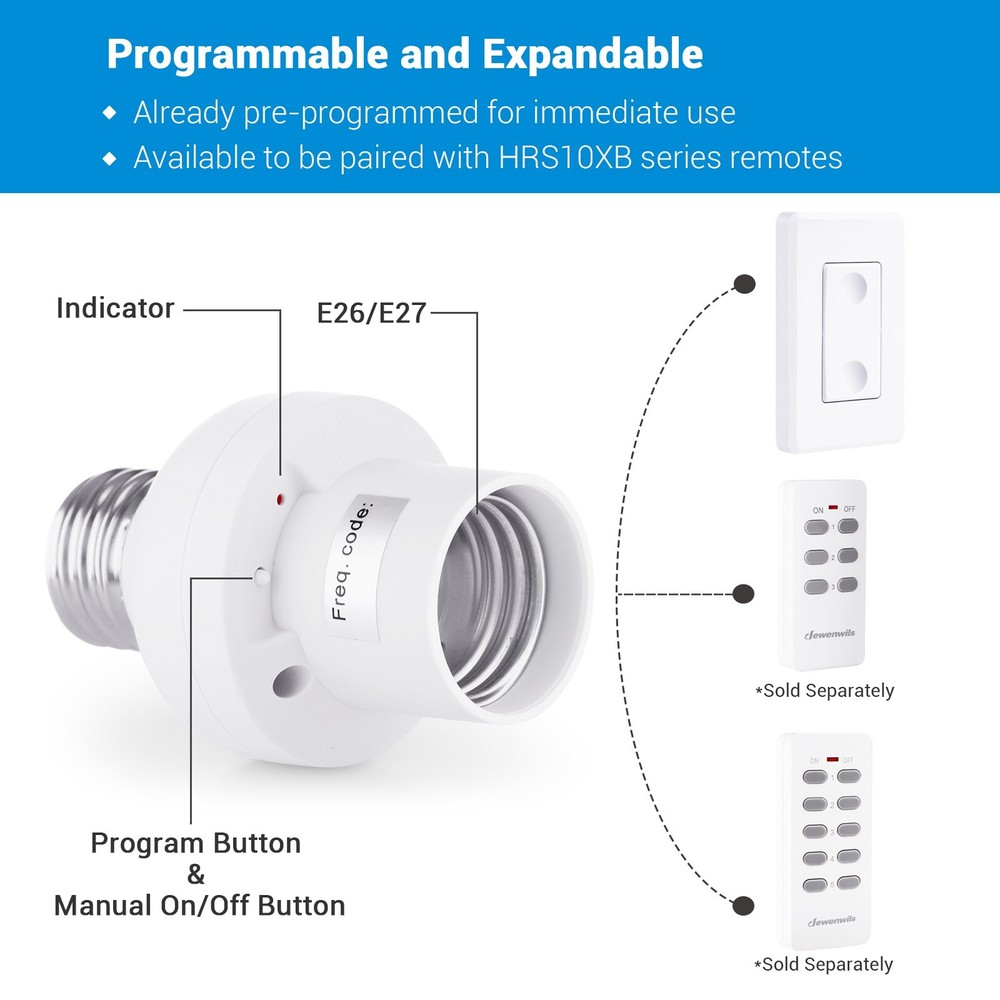 DEWENWILS Wireless Remote Control Light Socket Light Switch for Light Fixtures