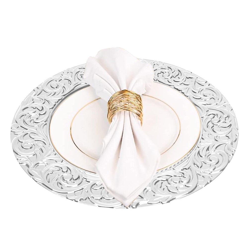 100pcs Charger Wedding Party Dinner Plates Elegant Design Table Decor Silver