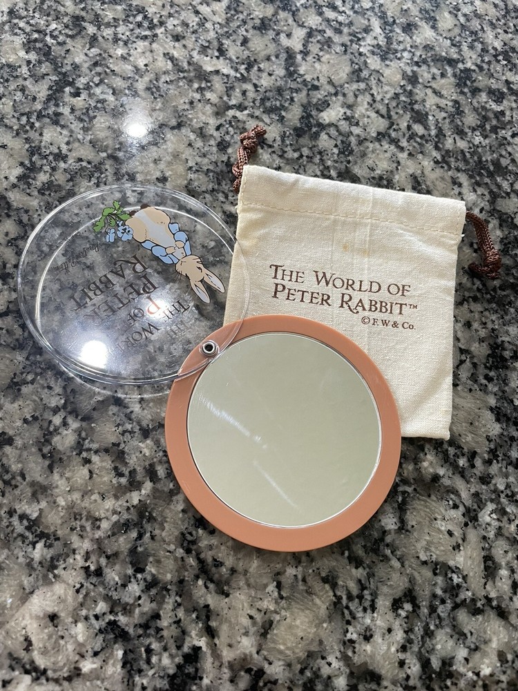 Peter Rabbit Makeup Mirror Beatrix Potter W/ Storage Bag Vintage Adorable Easter