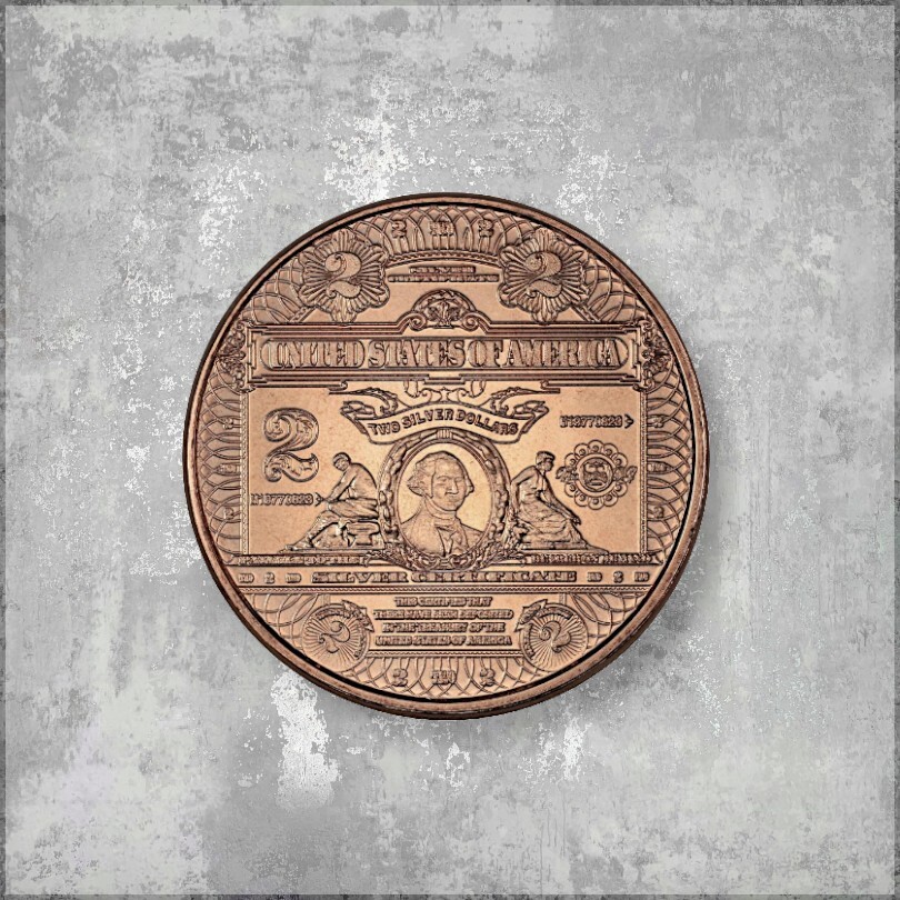 Copper Round American $2 Note Coin 1 oz