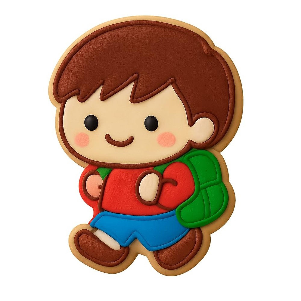 Chibi Boy with Backpack Cookie Cutter & Stamp - 4x3.2"