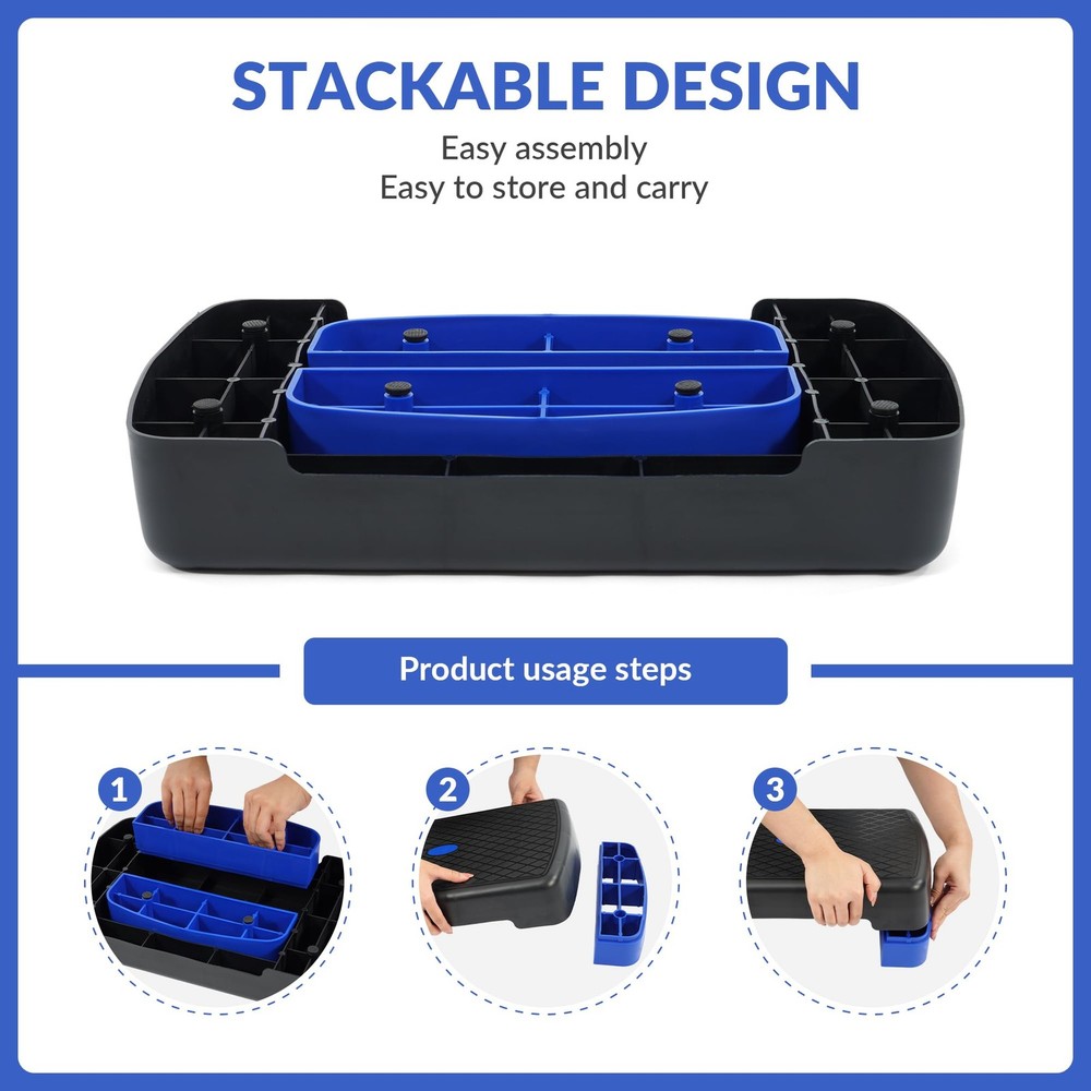 18" Aerobic Step Platform, Workout Stepper with Adjustable 2 Stackable Risers...
