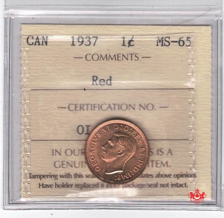 1937 Canada 1 Cent - ICCS MS65 - OI 591