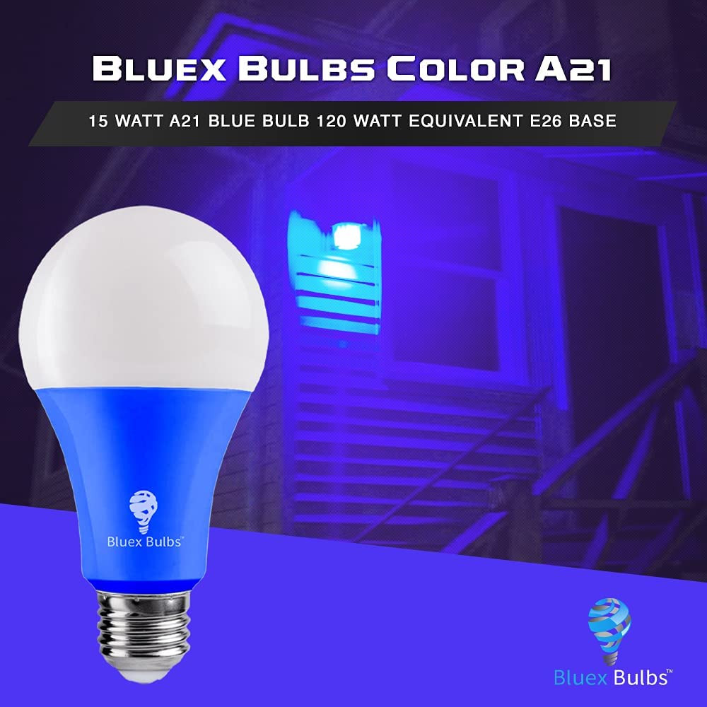 2 Pack Bluex LED A21 Blue Light Bulbs - 15W (120Watt Equivalent) - E26 Base Blu