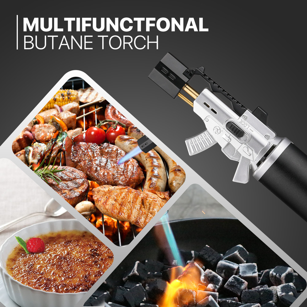 2 Pack Refillable Butane Torch Lighter Adjustable Frame Gun Lighter for Cooking