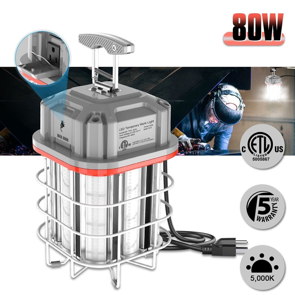 80W LED Temporary Work Light Linkable Construction Jobsite Light 5000K Daylight