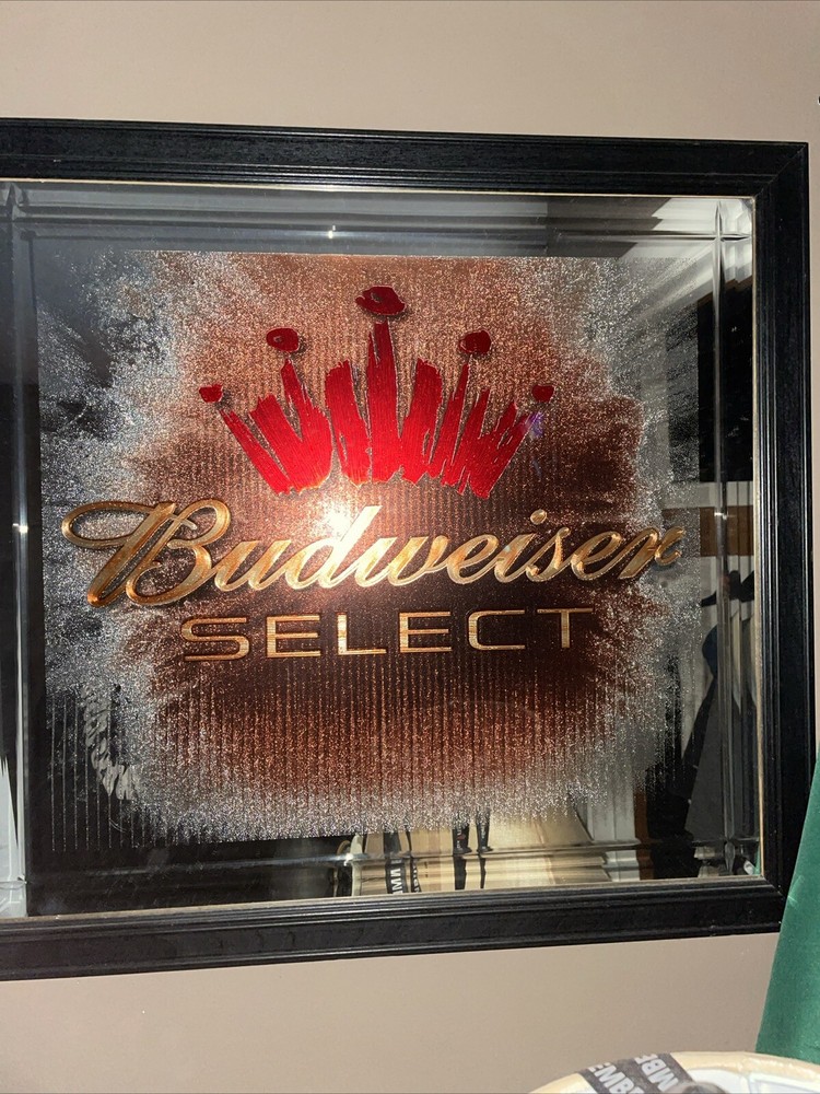 Budweiser Select Crown Red & Orange Beer Mirror Sign