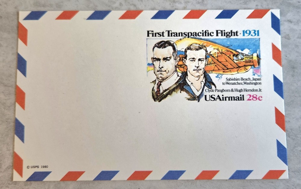 1980 USPS Postcard, First Transpacific Flight 1931, Scott UXC19, 28 Cent Airmail
