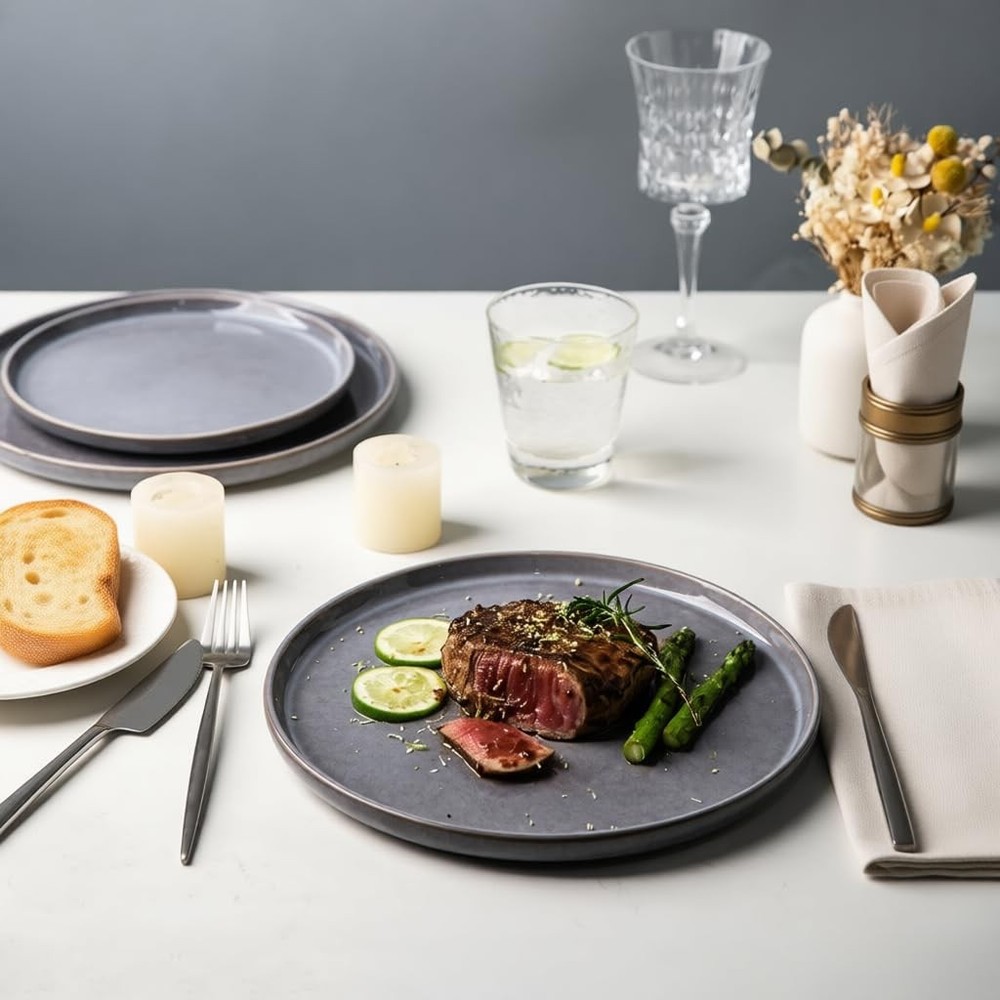 Stoneware Dinnerware Sets,Round Reactive Ceramic Plates and Bowls Sets,Highly...