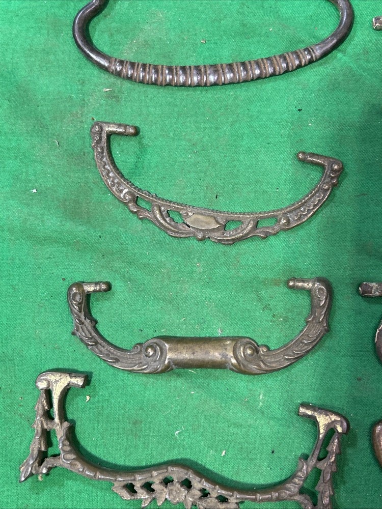 Twelve Ornate Solid Metal Antique Drawer Pulls Bails