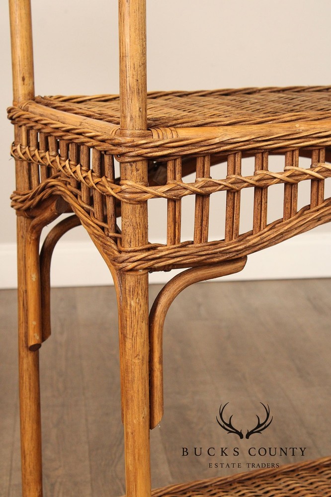 Vintage Bamboo and Wicker Etagere