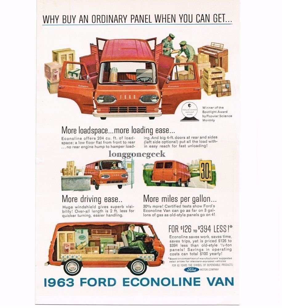 1963 Ford Econoliine Panel Van "More Loadspace, Loading Ease" art Vintage Ad