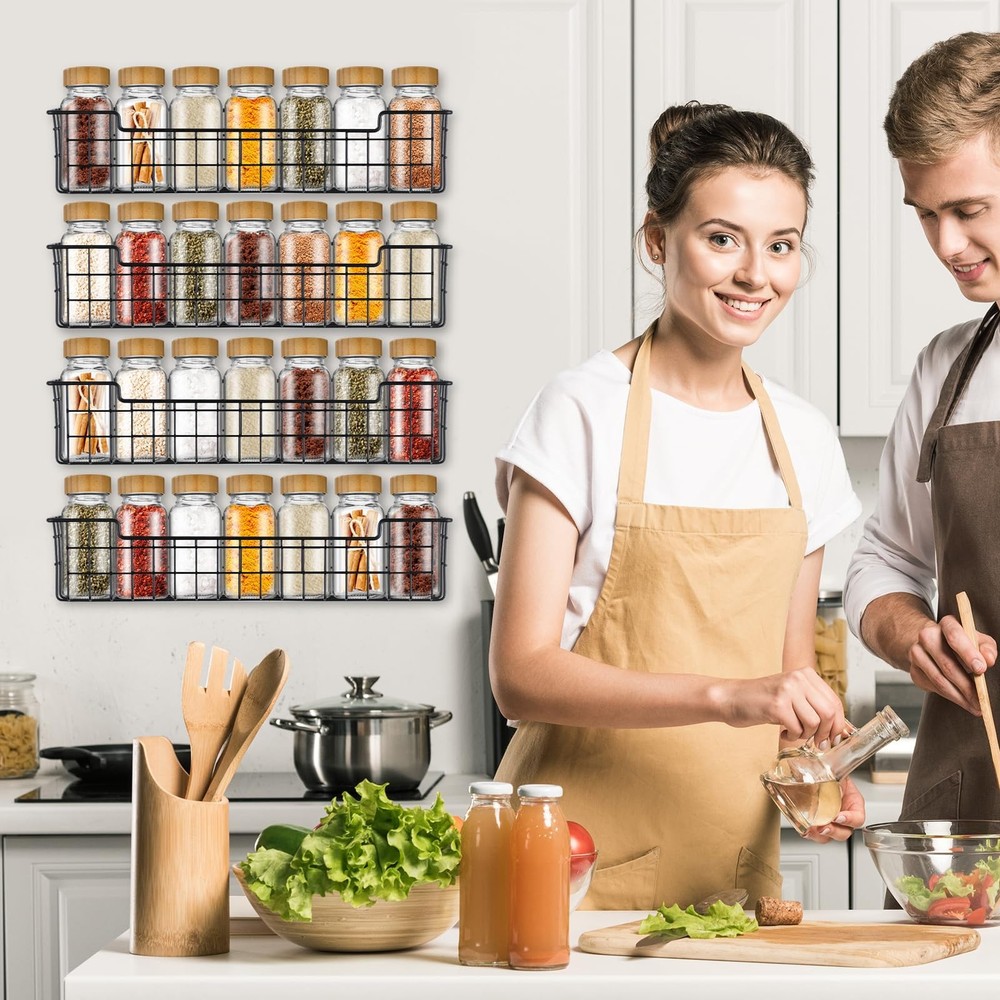 GUUKAR Spice Rack Organizer Wall Mount, 2 Pack, Black-2 Pack