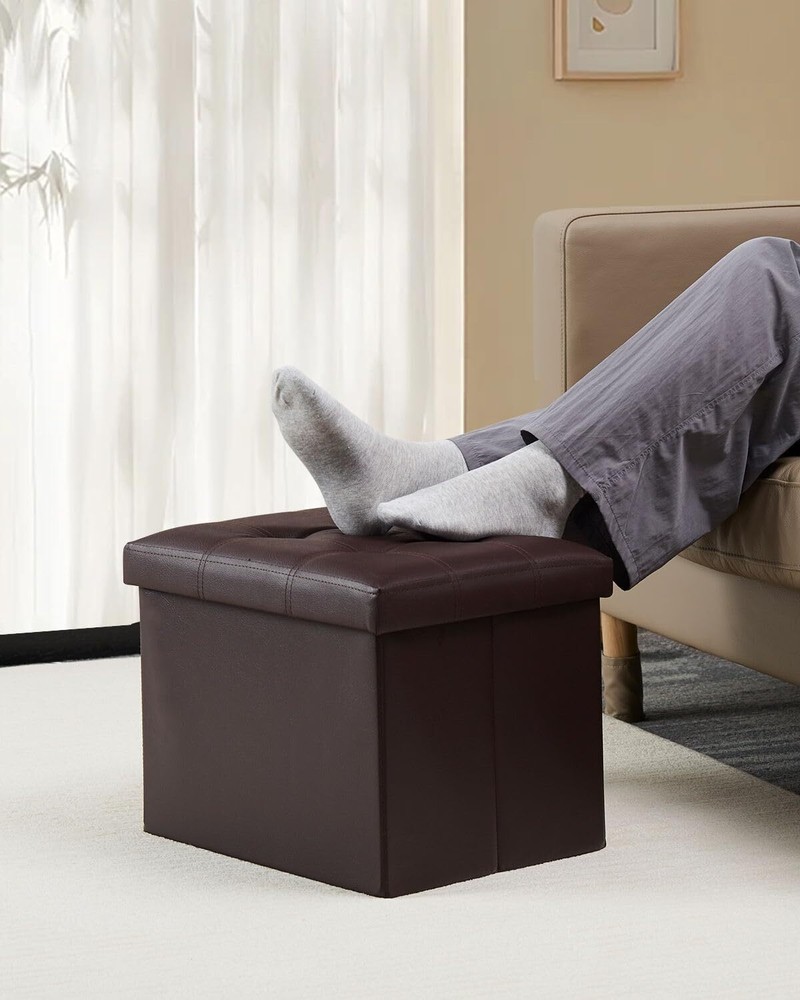 Storage Ottoman, Folding Foot Stool with Thicker Foam Padded Small, Brown