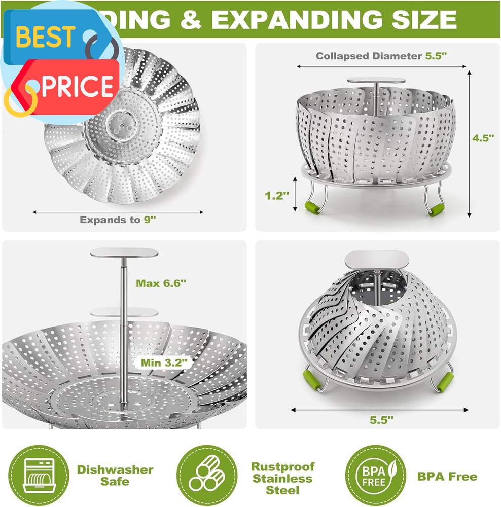 Steamer Basket 3Rd Generation Stainless Steel Vegetable Steamer with Extendable