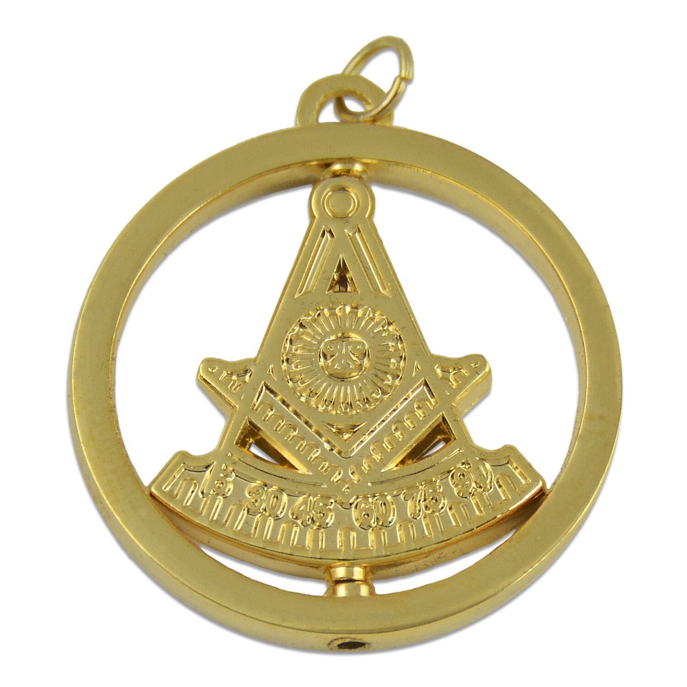 Past Master Round Masonic Pendant - [Gold][1 1/2'' Diameter]