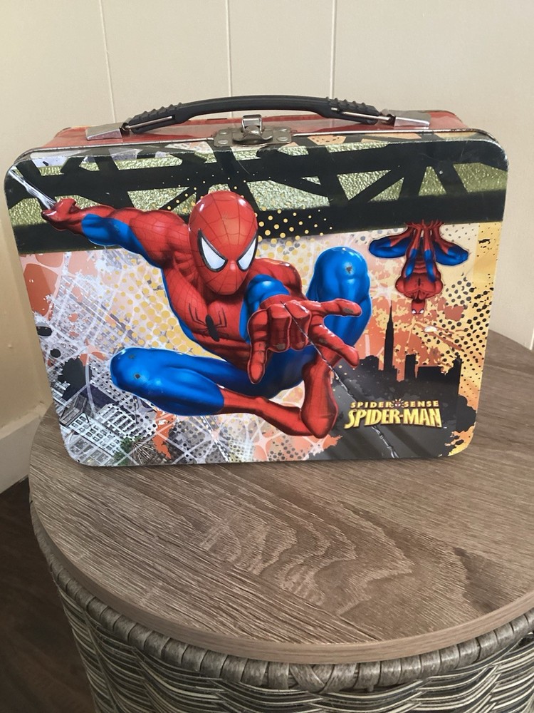 Spider-Man Spider Sense Tin Lunch Box Embossed Marvel Full Size 9x7