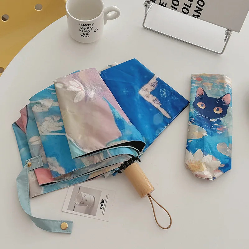 Cute Automatic Cat Pattern Folding Umbrella Protection Portable Travel