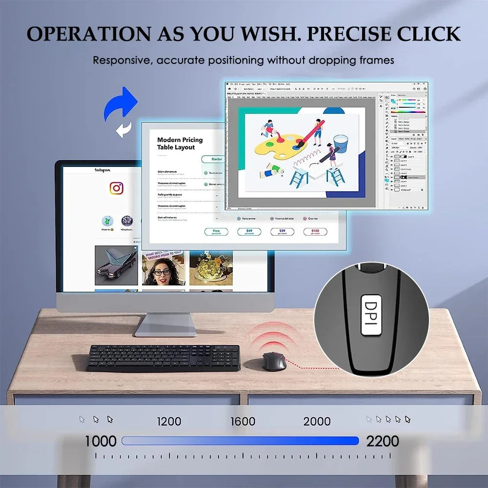 Wireless Mouse Silent Mouse 2.4G Portable Mobile Optical Office Mouse Adjustable