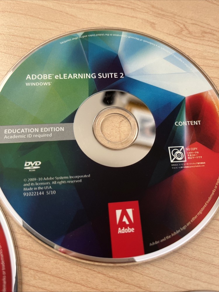 ADOBE 2010 Elearning SUITE 2 Education Edition FOR WINDOWS Excellent Condition