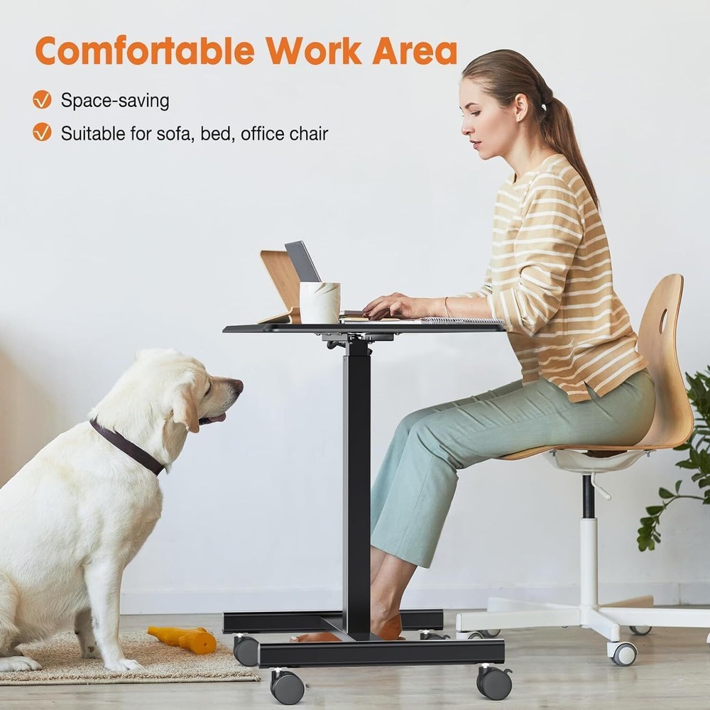 Portable Rolling Laptop Adjustable Height Black White Mobile Small Stading Desk
