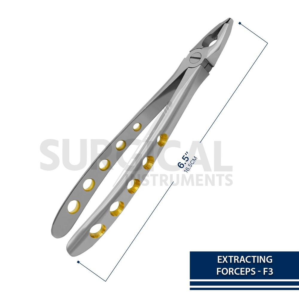 Heavy Duty Extraction Forceps #F3 Gold Hollow Python Grip Handle German Grade